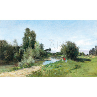 Репродукции на картини: Почивка край реката (1872) – Шарл-Франсоа Добини